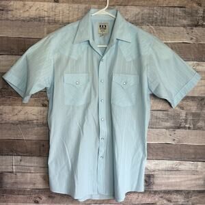Ely Cattleman Mens Pearl Snap Western Shirt Medium Blue Geometric Cowboy Rodeo
